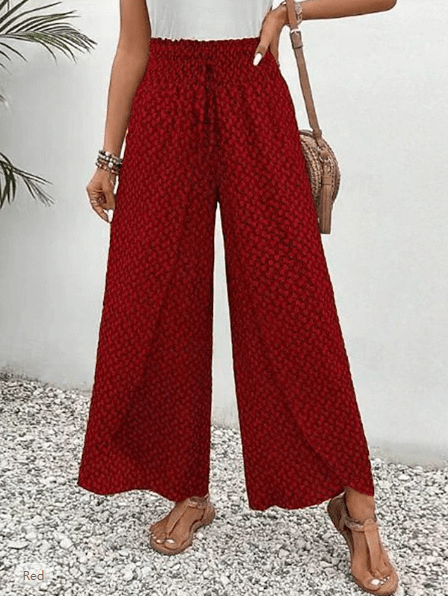 Women's Wide Leg Palazzo Trousers with Smocked Waist and Drawstring