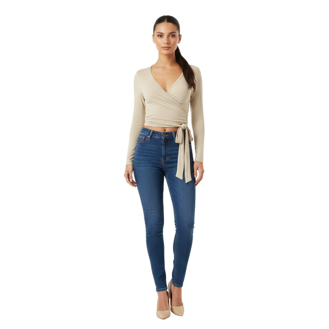 Sophia | Women's Beige Wrap Blouse-Metro Lane Plaza