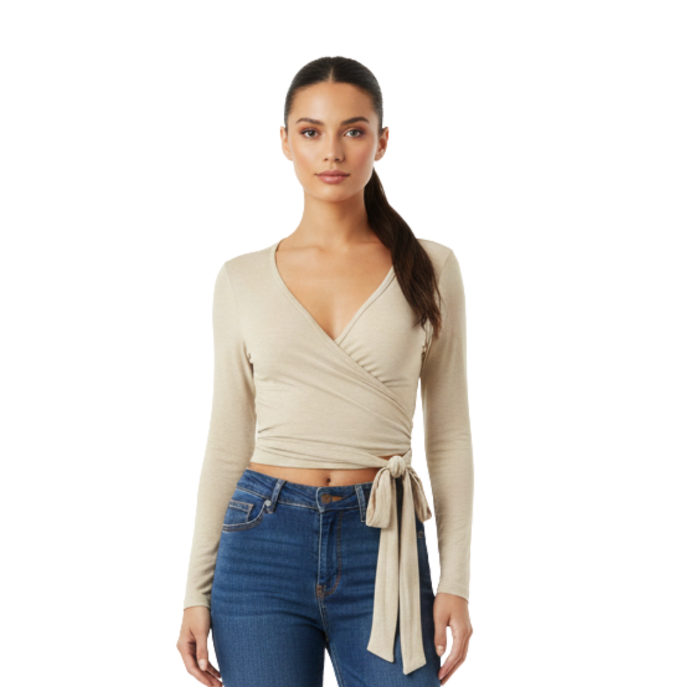 Sophia | Women's Beige Wrap Blouse-Metro Lane Plaza