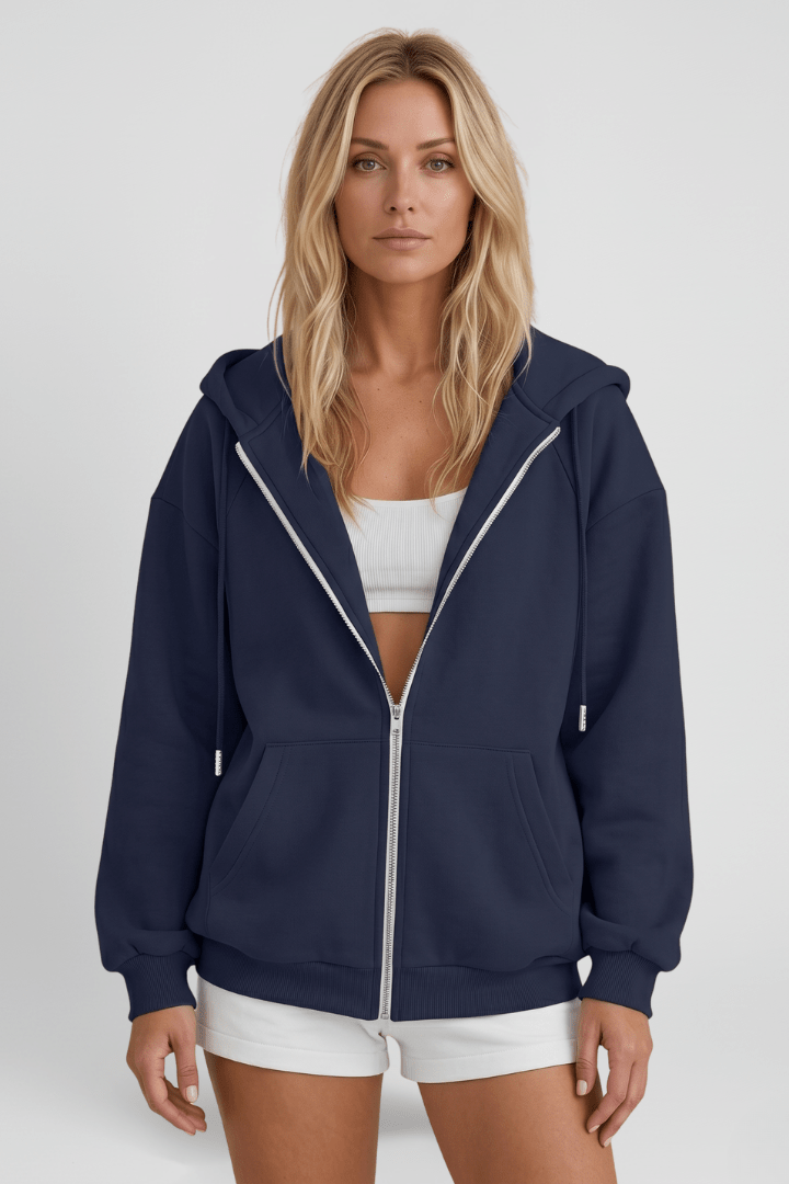 Women's Hooded Asymmetric Zip Jacket for Stylish Comfort