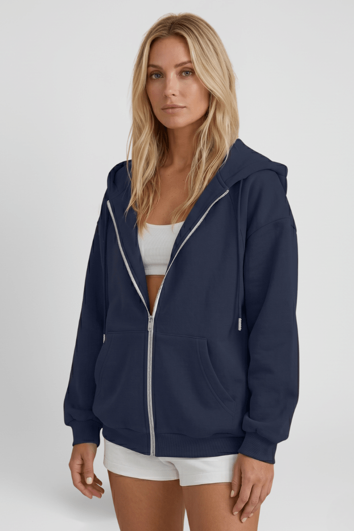 Women's Hooded Asymmetric Zip Jacket for Stylish Comfort