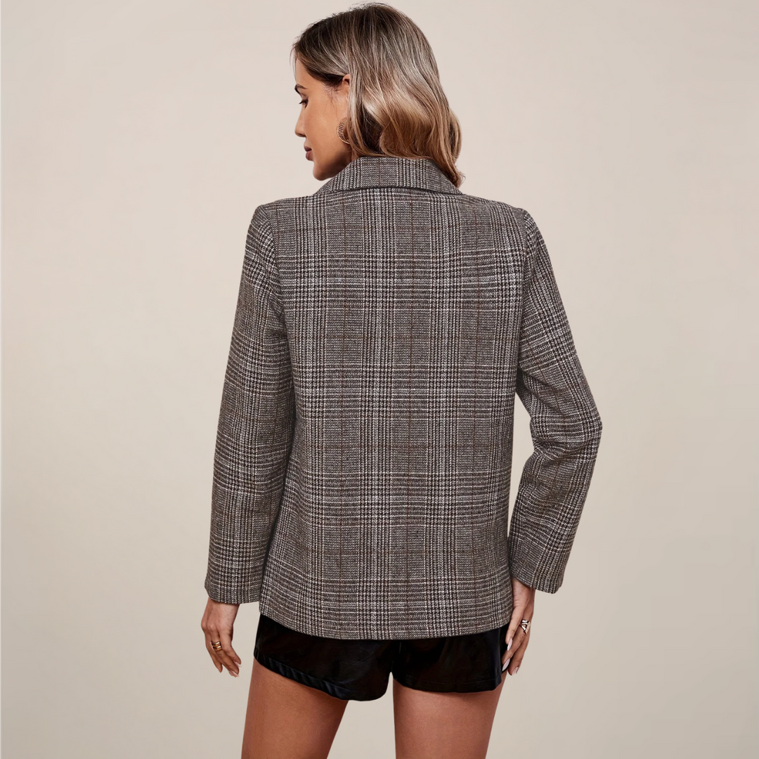 Women's Longline Checked Notch Lapel Blazer