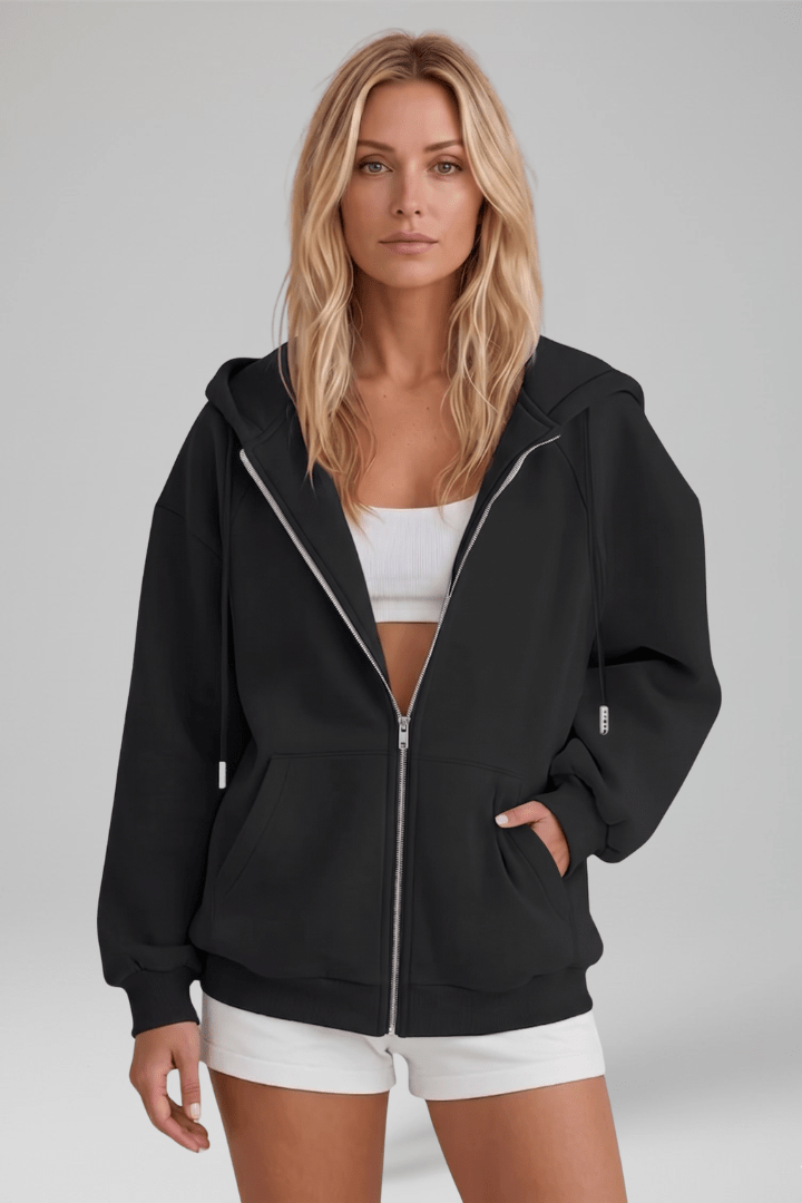 Women's Hooded Asymmetric Zip Jacket for Stylish Comfort