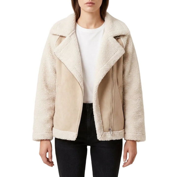 Chaqueta de mujer con cremallera y solapas anchas asimétricas