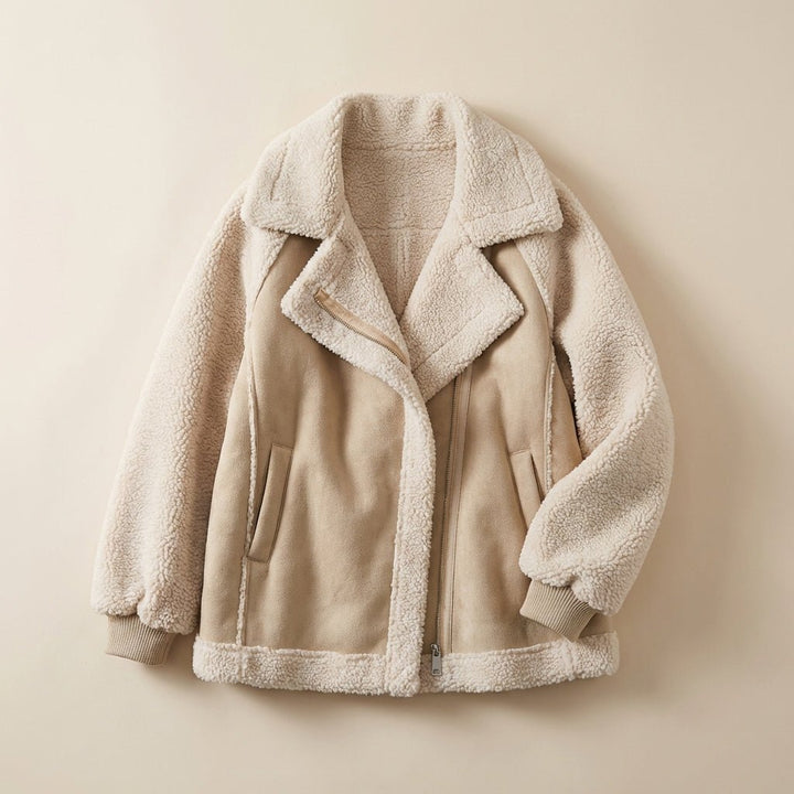 Chaqueta de mujer con cremallera y solapas anchas asimétricas