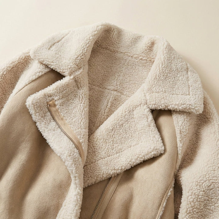 Chaqueta de mujer con cremallera y solapas anchas asimétricas