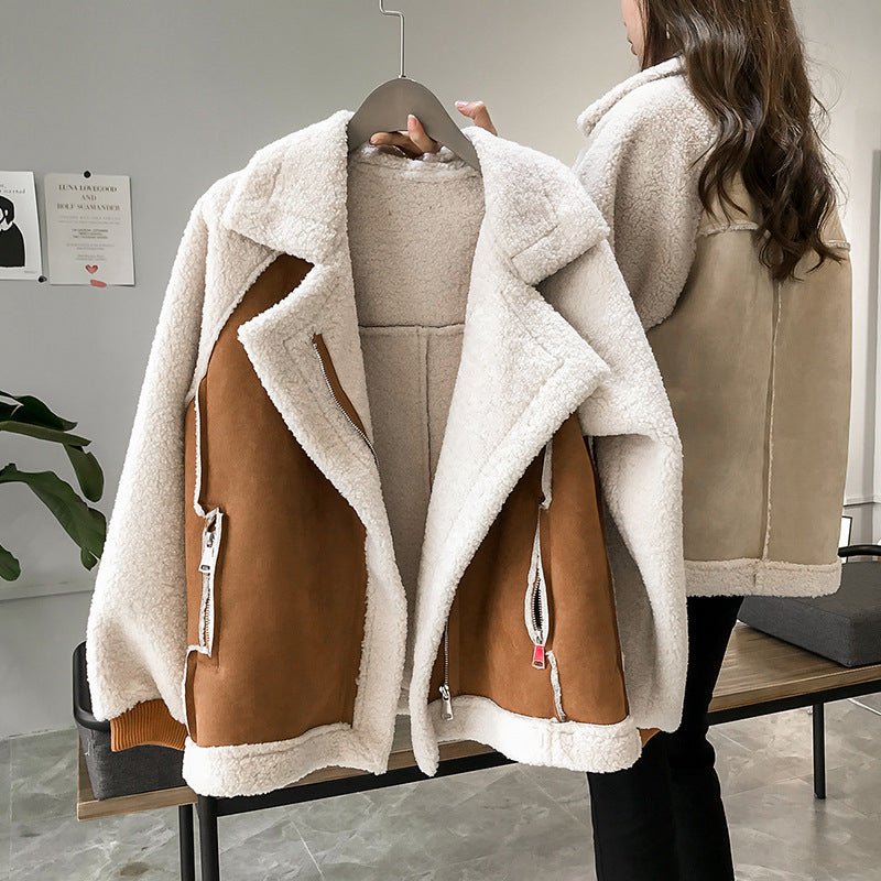 Chaqueta de mujer con cremallera y solapas anchas asimétricas