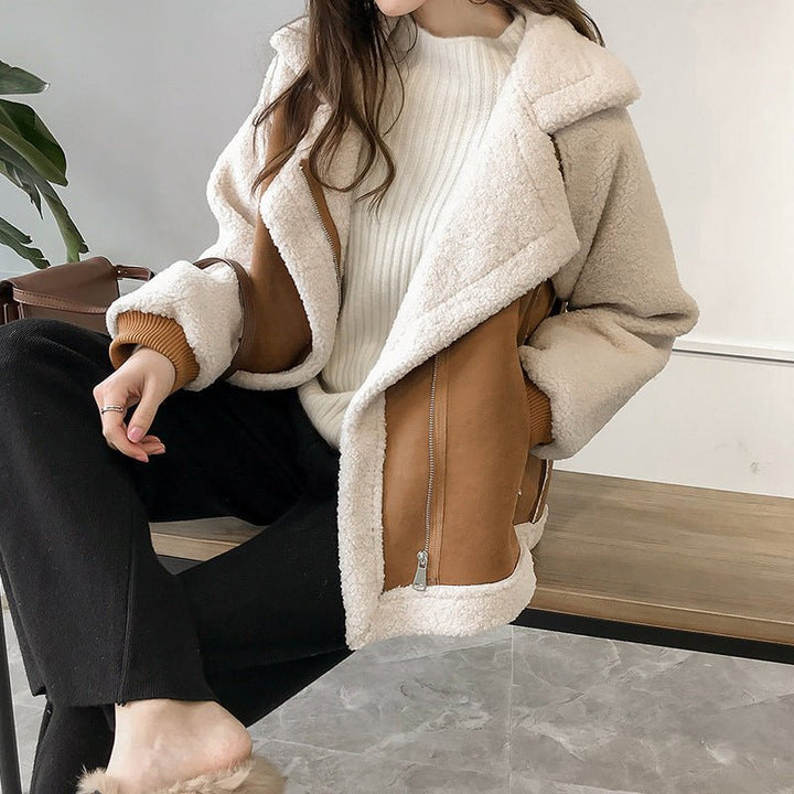 Chaqueta de mujer con cremallera y solapas anchas asimétricas
