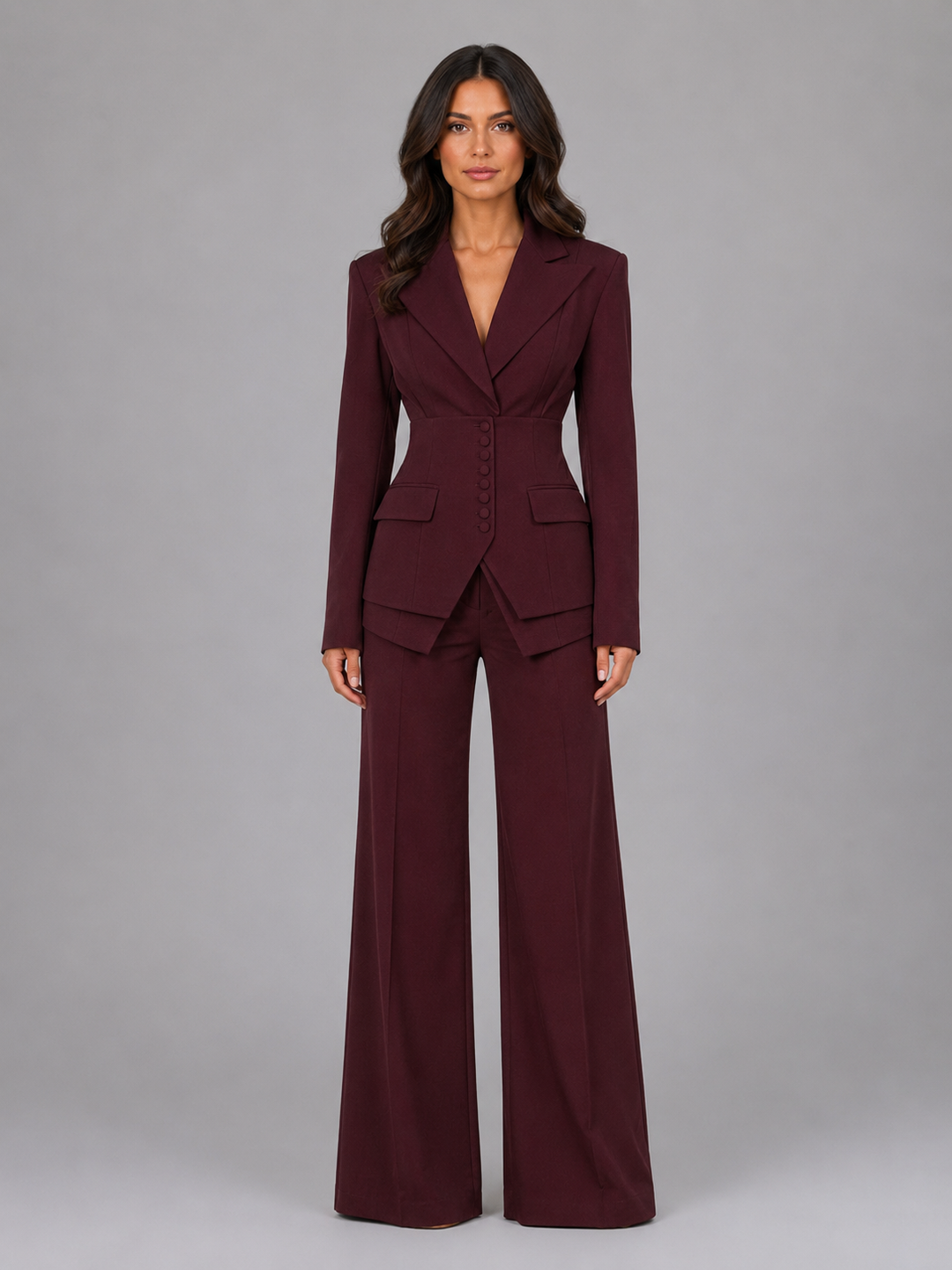 Tailleur deux pièces pour femme à taille cintrée et pantalon à jambes larges
