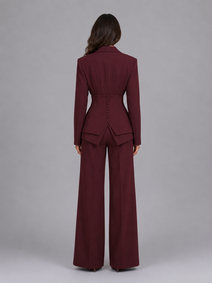 Tailleur deux pièces pour femme à taille cintrée et pantalon à jambes larges