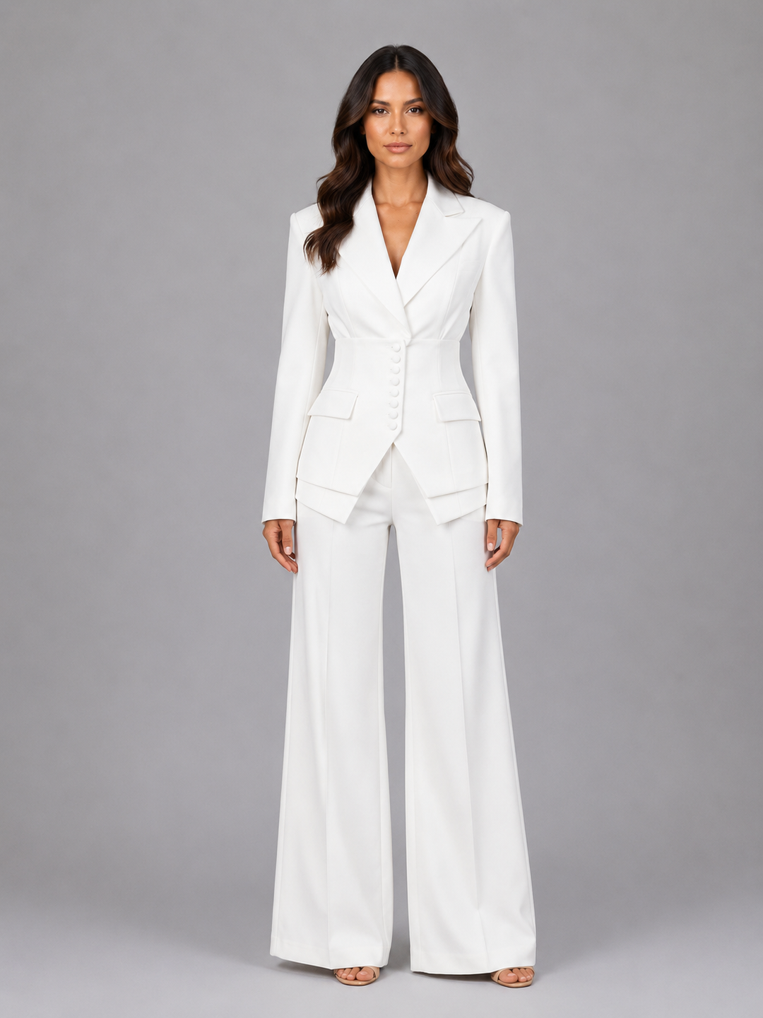 Tailleur deux pièces pour femme à taille cintrée et pantalon à jambes larges