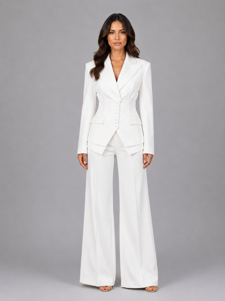 Tailleur deux pièces pour femme à taille cintrée et pantalon à jambes larges