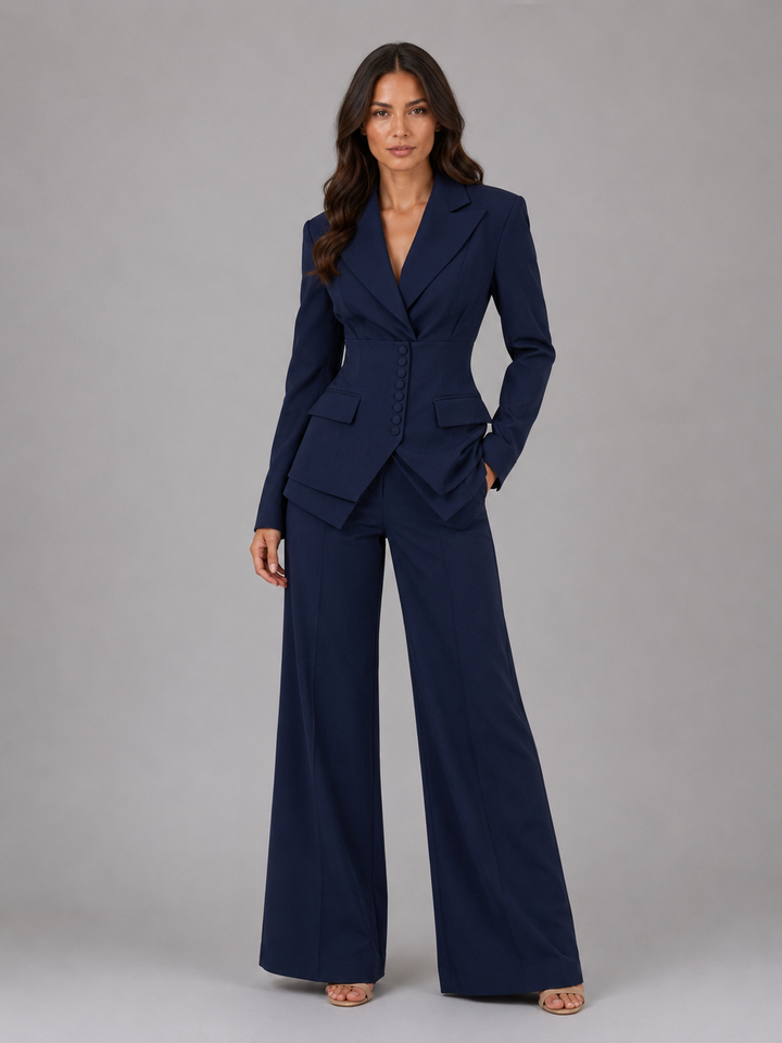 Tailleur deux pièces pour femme à taille cintrée et pantalon à jambes larges