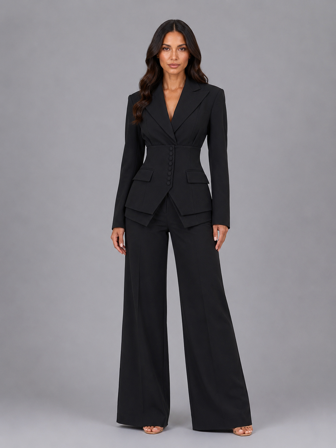 Tailleur deux pièces pour femme à taille cintrée et pantalon à jambes larges