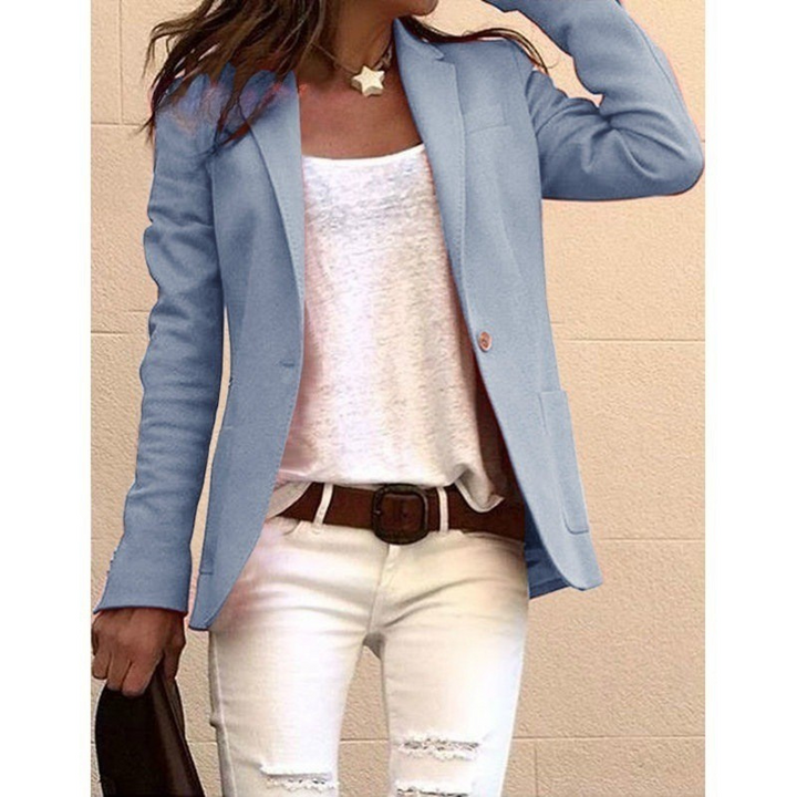 Women's One-Button Notch Lapel Blazer – Long Sleeve Work Jacket