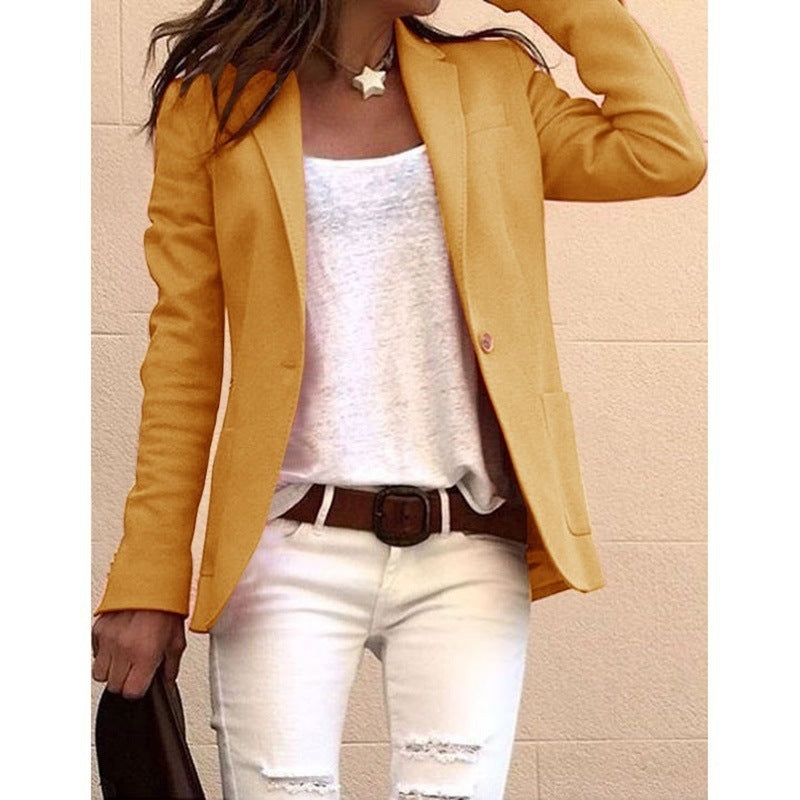 Women's One-Button Notch Lapel Blazer – Long Sleeve Work Jacket