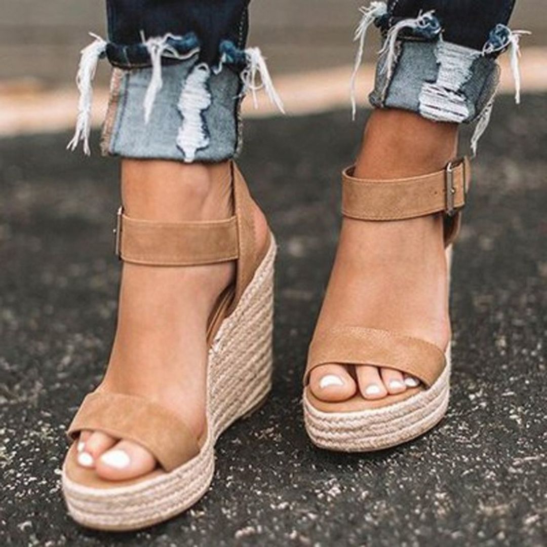 Women's All-Day Comfort Wedge Sandals with Strap Brown