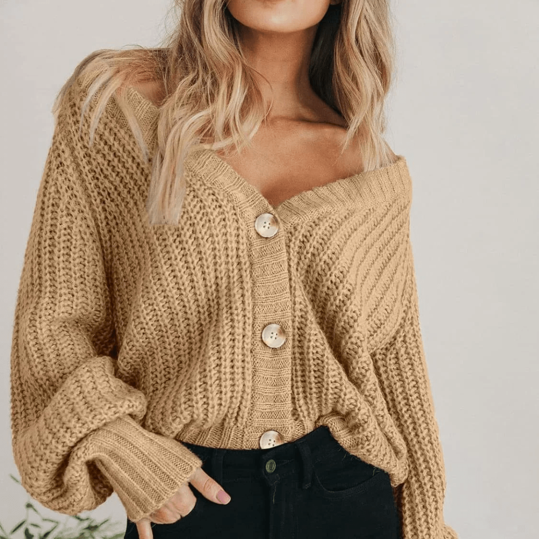Kvinders grovstrikkede cardigan med knapper