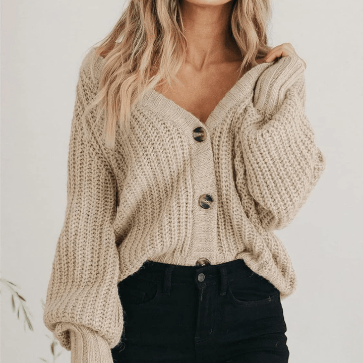 Kvinders grovstrikkede cardigan med knapper
