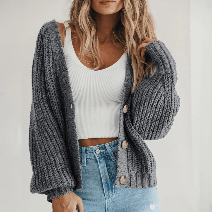 Kvinders grovstrikkede cardigan med knapper