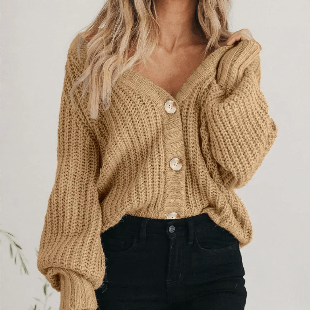Kvinders grovstrikkede cardigan med knapper