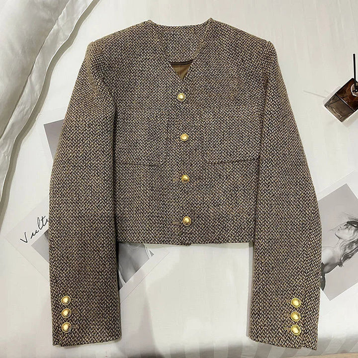 Chaqueta de moda corta sin cuello para mujer