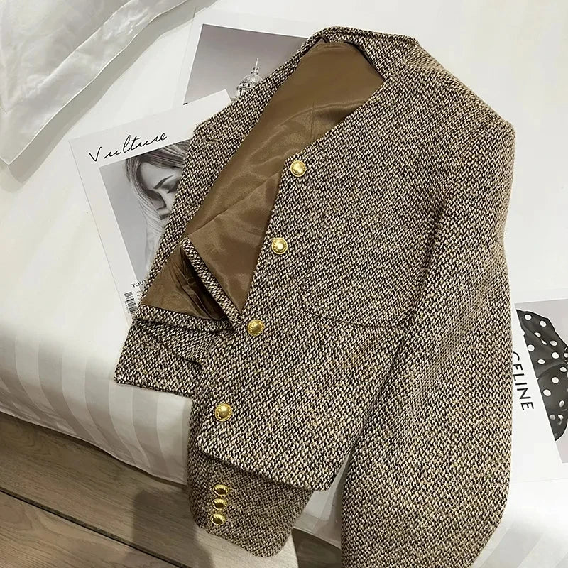 Chaqueta de moda corta sin cuello para mujer