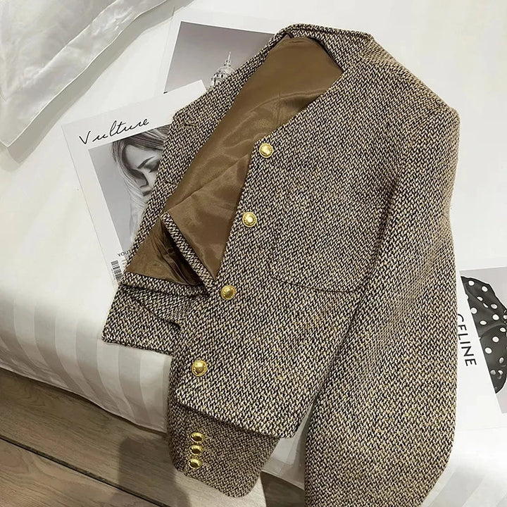 Chaqueta de moda corta sin cuello para mujer