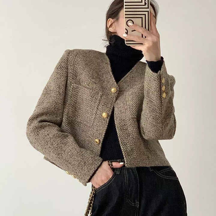 Chaqueta de moda corta sin cuello para mujer