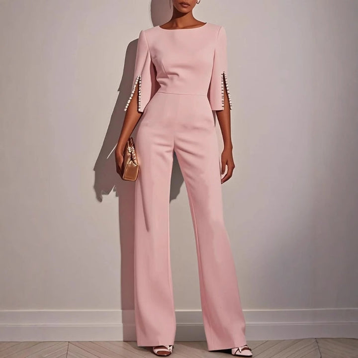 Women's Elegant Wide-Leg Jumpsuit with Pearl Detail-Metro Lane Plaza