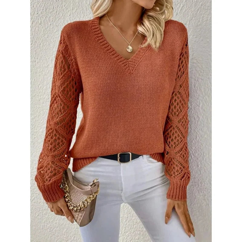 Eleganter Strickpullover mit V-Ausschnitt für Damen