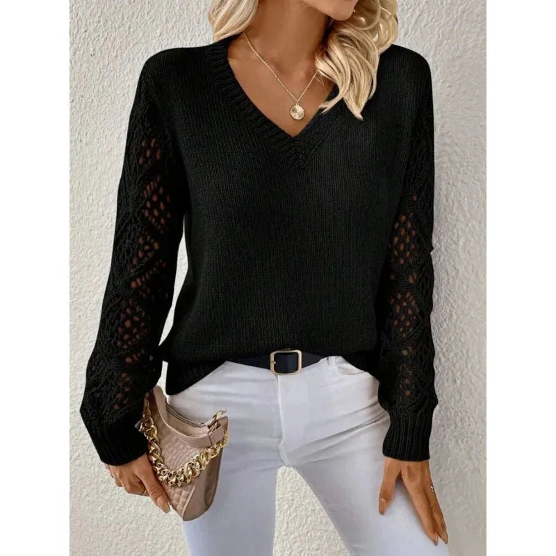 Eleganter Strickpullover mit V-Ausschnitt für Damen