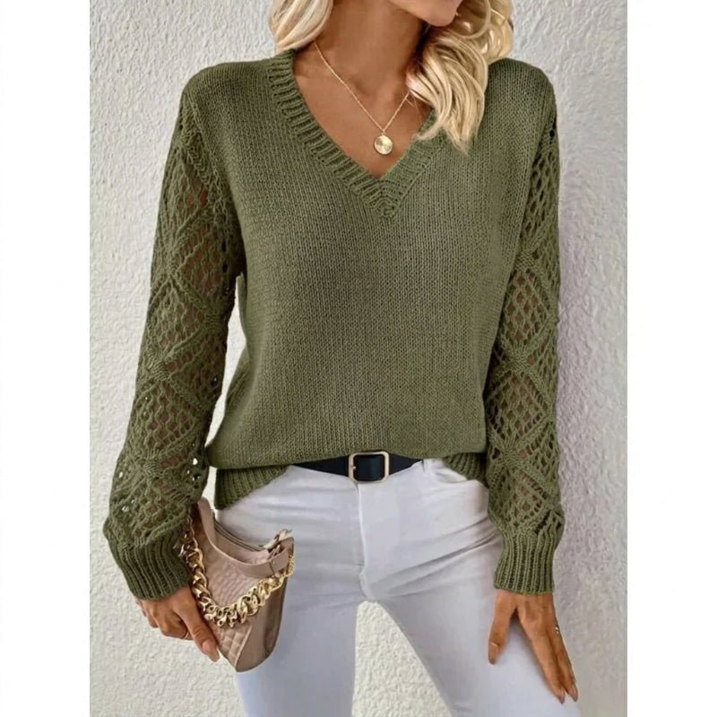 Eleganter Strickpullover mit V-Ausschnitt für Damen