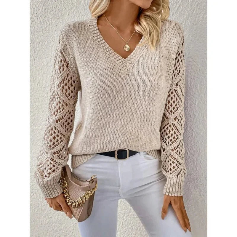 Eleganter Strickpullover mit V-Ausschnitt für Damen