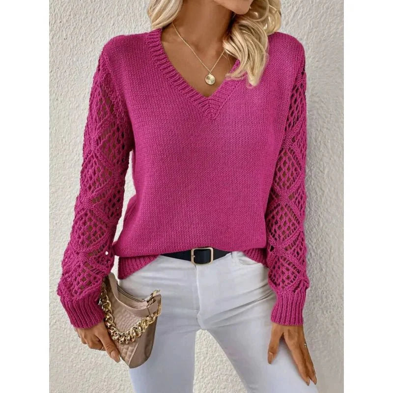 Eleganter Strickpullover mit V-Ausschnitt für Damen