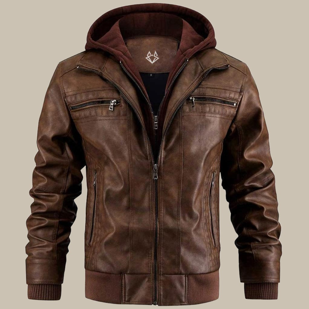 Men's Vegan Leather Hooded Jacket