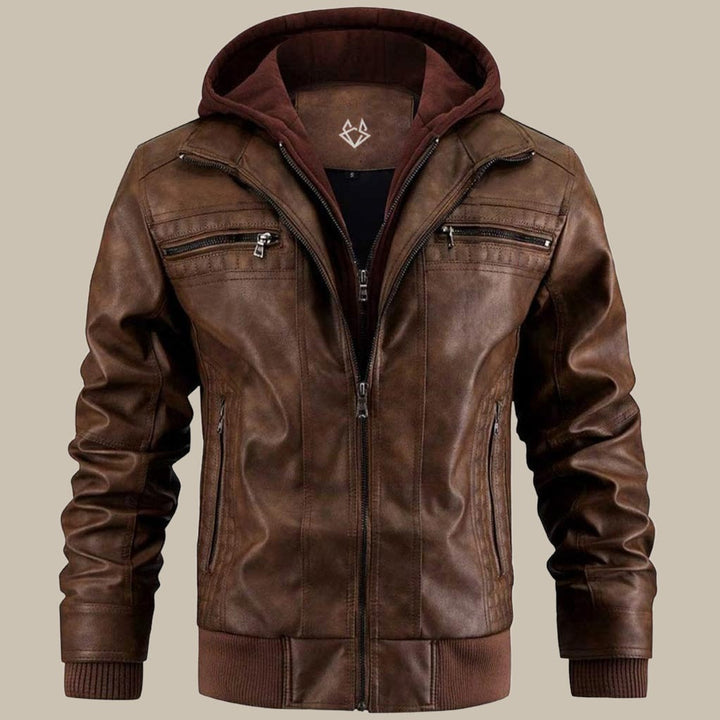 Men's Vegan Leather Hooded Jacket