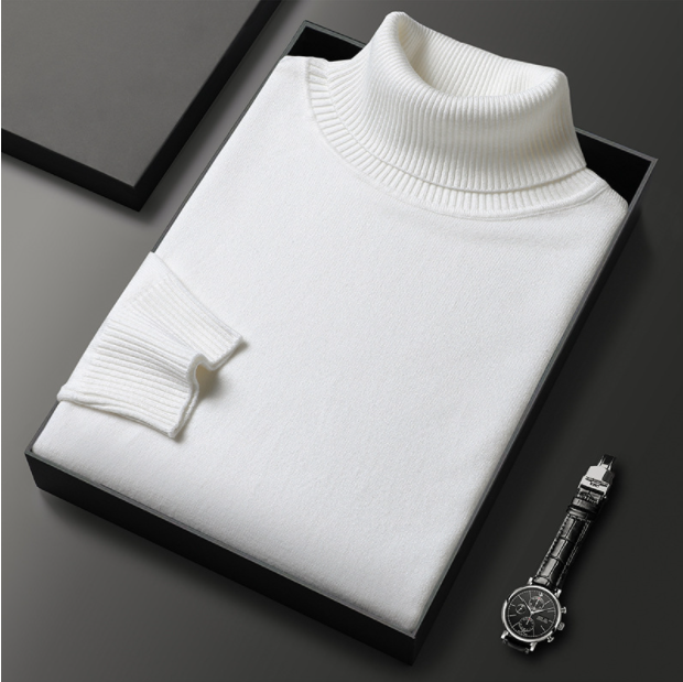 Camisola masculina clássica de gola alta com decote canelado