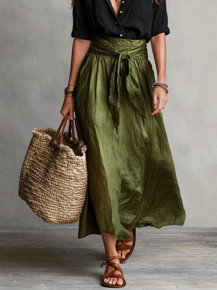 Kylie | Women's Black Shirt and Olive Midi Skirt Set-Metro Lane Plaza