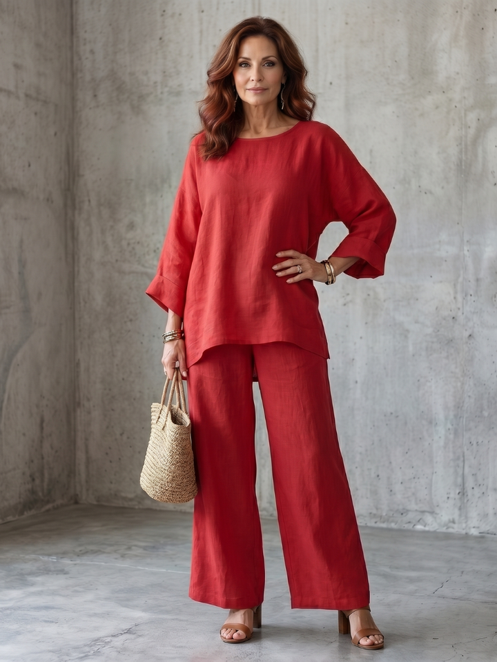 Michelle | Women's Stylish Breathable Oversized Tunic & Wide-Leg Set-Metro Lane Plaza