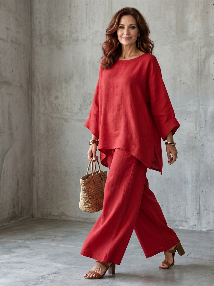 Michelle | Women's Stylish Breathable Oversized Tunic & Wide-Leg Set-Metro Lane Plaza