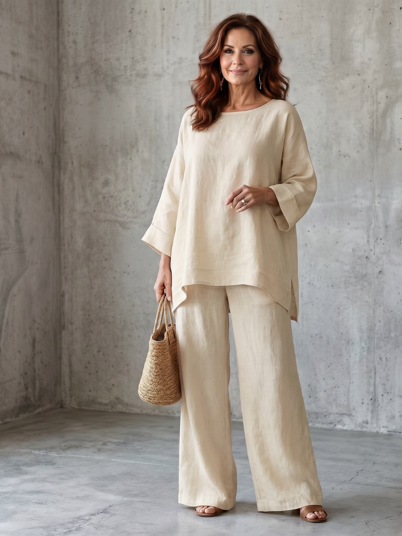 Michelle | Women's Stylish Breathable Oversized Tunic & Wide-Leg Set-Metro Lane Plaza