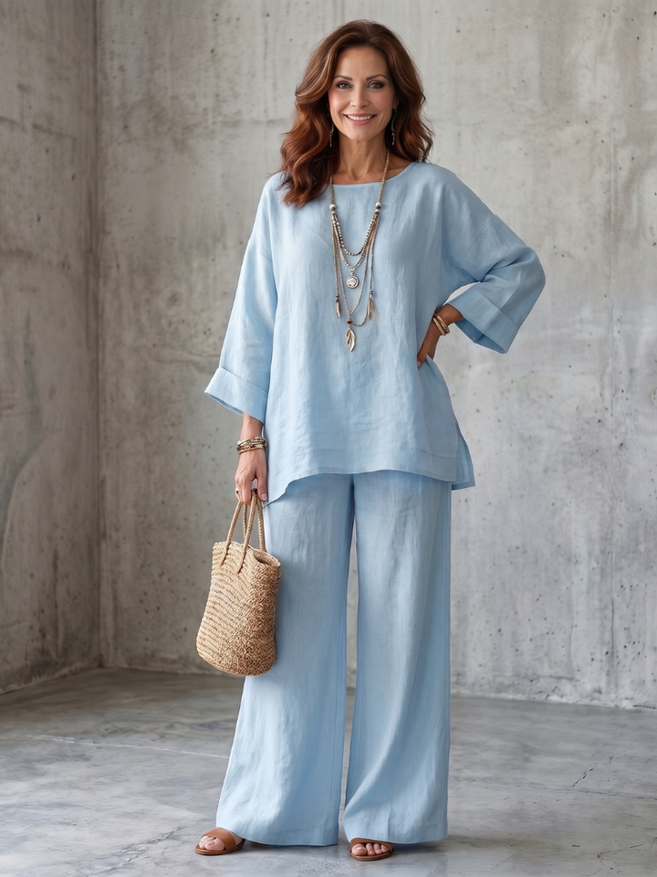 Michelle | Women's Stylish Breathable Oversized Tunic & Wide-Leg Set-Metro Lane Plaza