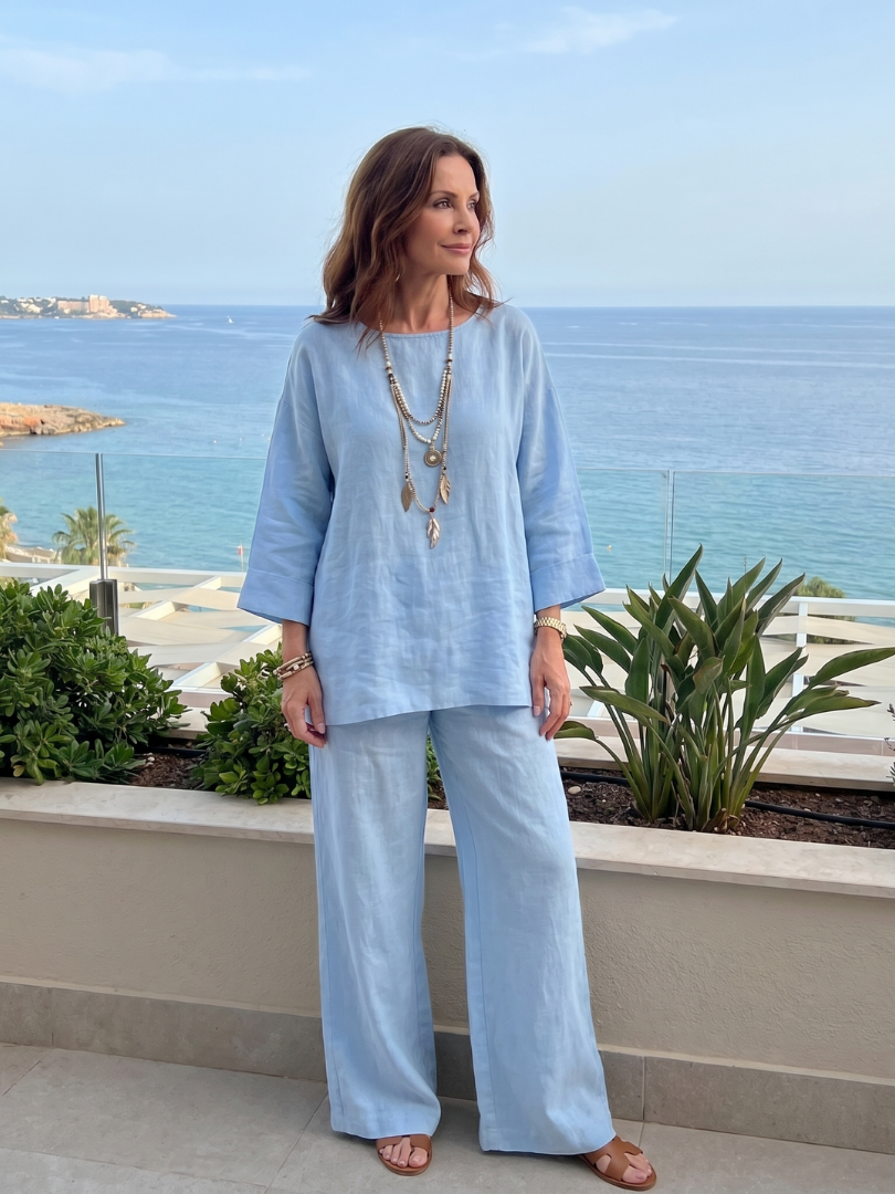 Michelle | Women's Stylish Breathable Oversized Tunic & Wide-Leg Set-Metro Lane Plaza