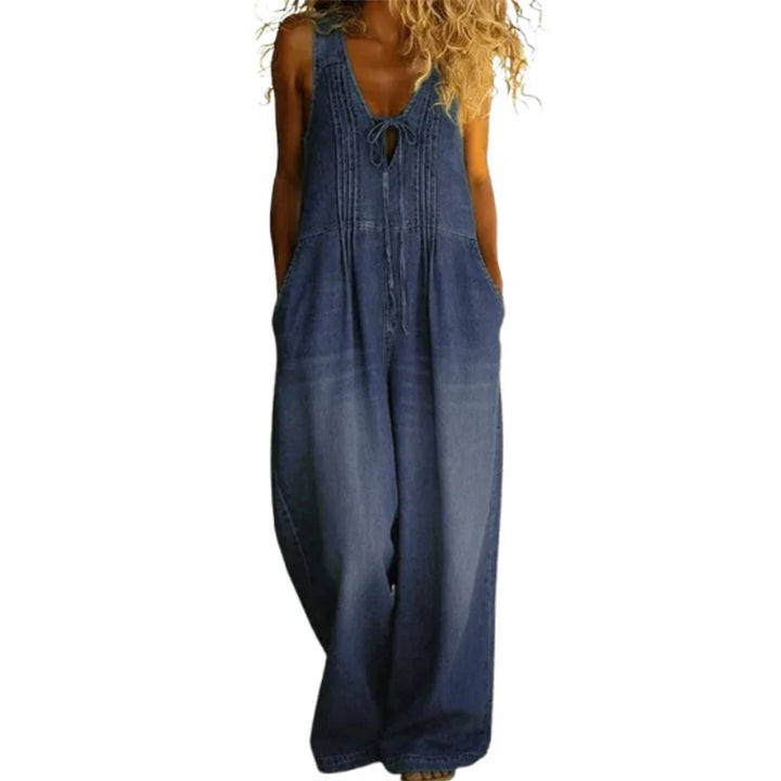 Maya | Women's Wide-Leg Denim Utility Jumpsuit-Metro Lane Plaza