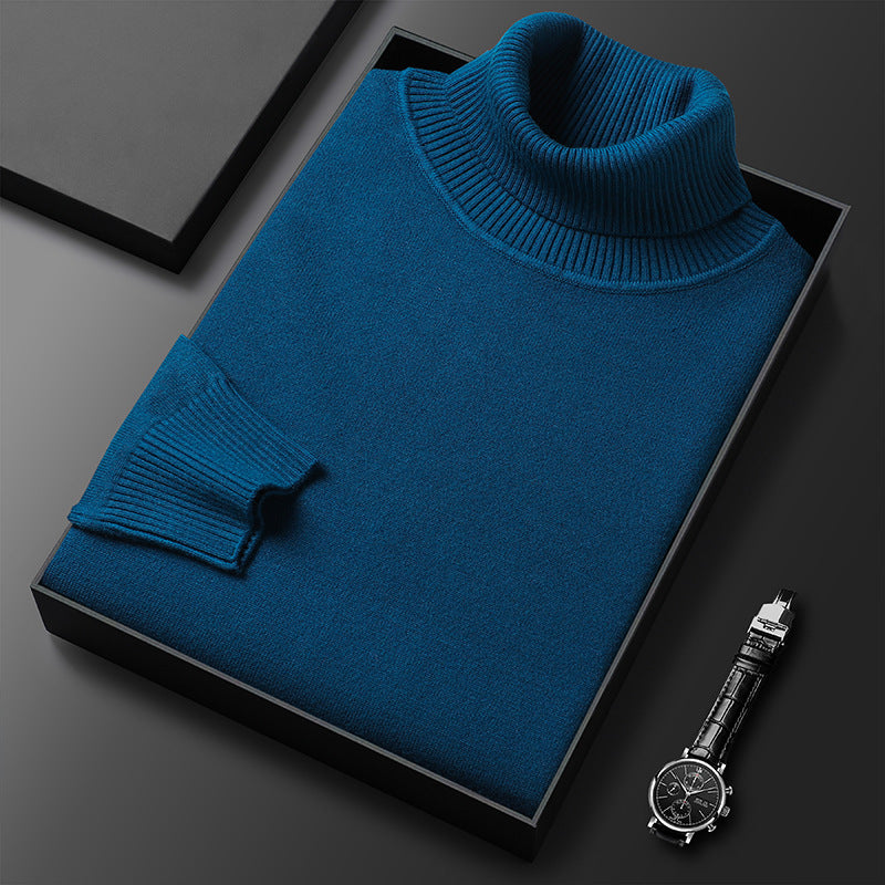 Camisola masculina clássica de gola alta com decote canelado