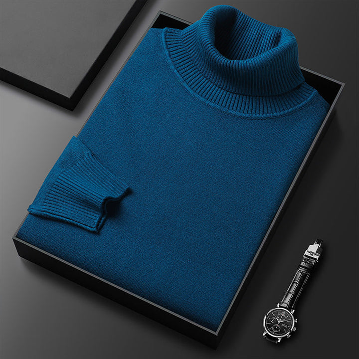 Camisola masculina clássica de gola alta com decote canelado