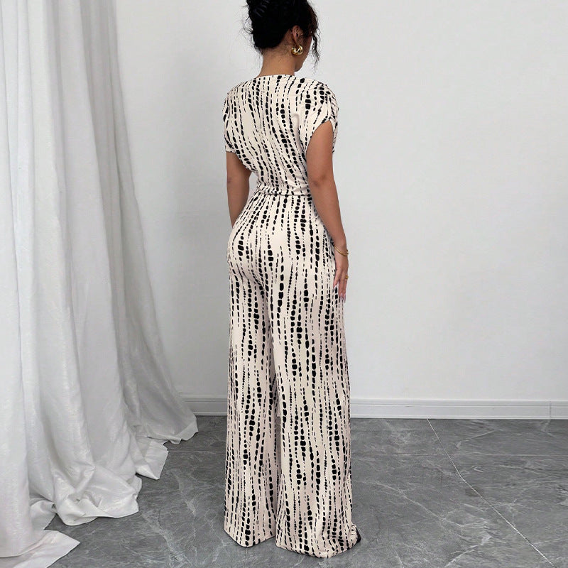 Traci | Women's One-Shoulder Printed Wide-Leg Jumpsuit-Metro Lane Plaza