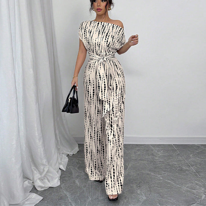 Traci | Women's One-Shoulder Printed Wide-Leg Jumpsuit-Metro Lane Plaza
