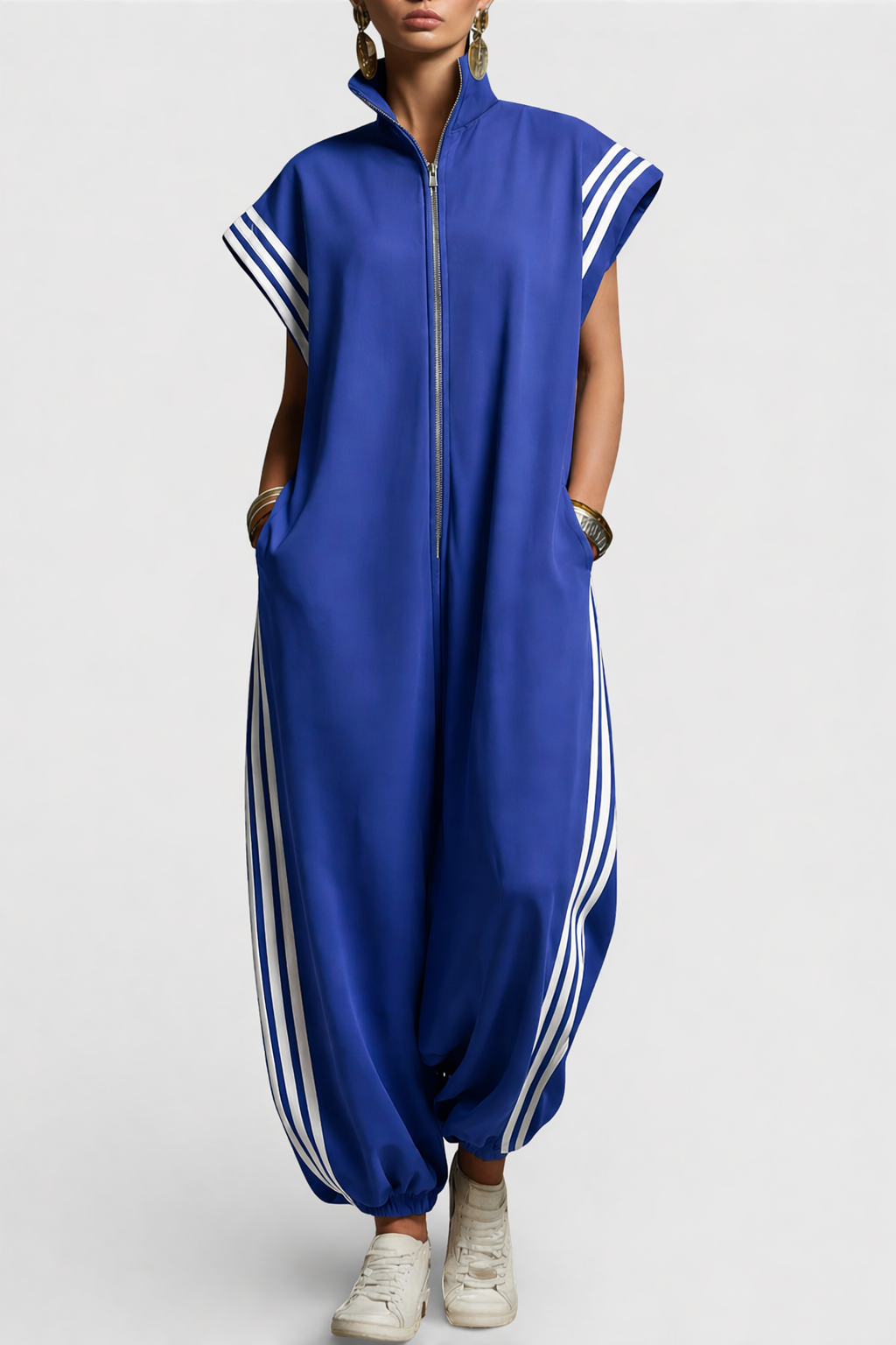 Stilfuld jumpsuit uden ærmer med lynlåskrav(e) til kvinder